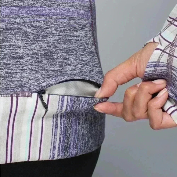 Lululemon Race Your Pace Long Sleeve Osaka Stripe Heathered Black Grape size 2 - Picture 3 of 4